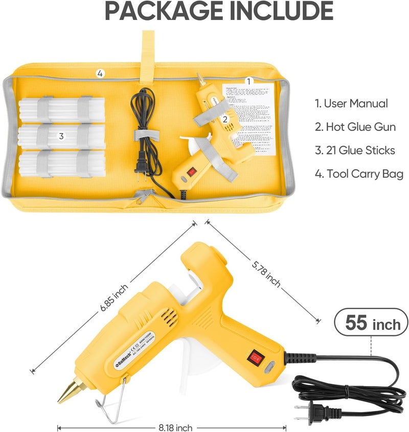 ROMECH Full Size Hot Glue Gun with 60/100W Dual Power and 21 Hot Glue Sticks (7/16"), Fast Preheating Heavy Duty Industrial Gluegun with Storage Case for Crafting, DIY and Repairs (Yellow) - Image 5